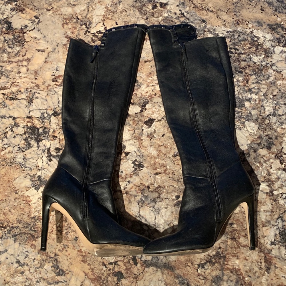 Neiman Marcus Black Leather Heel Boots